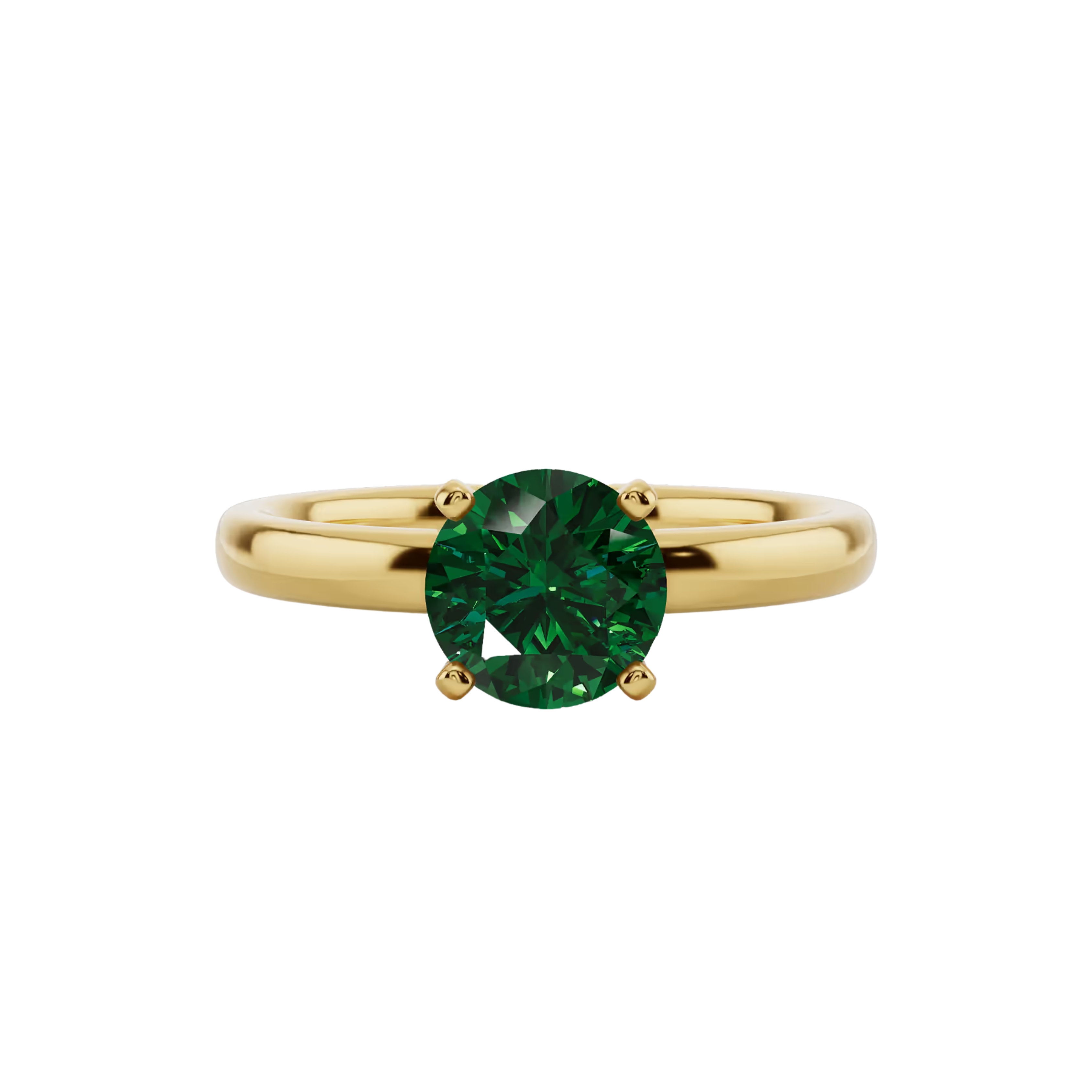 1ct Emerald Round Cut Engagement Ring 14K Yellow Gold