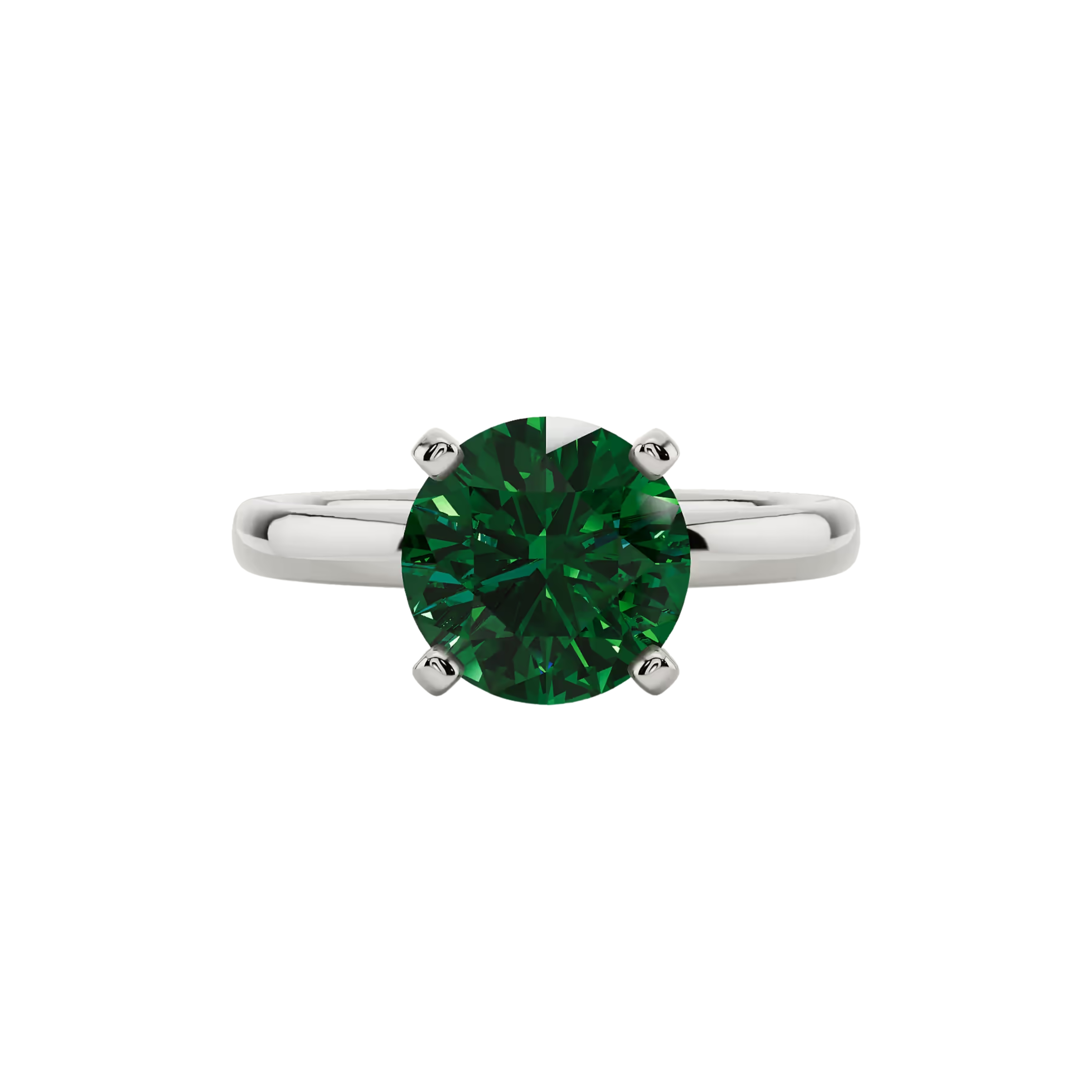 2ct Emerald Round Cut Engagement Ring 14K White Gold