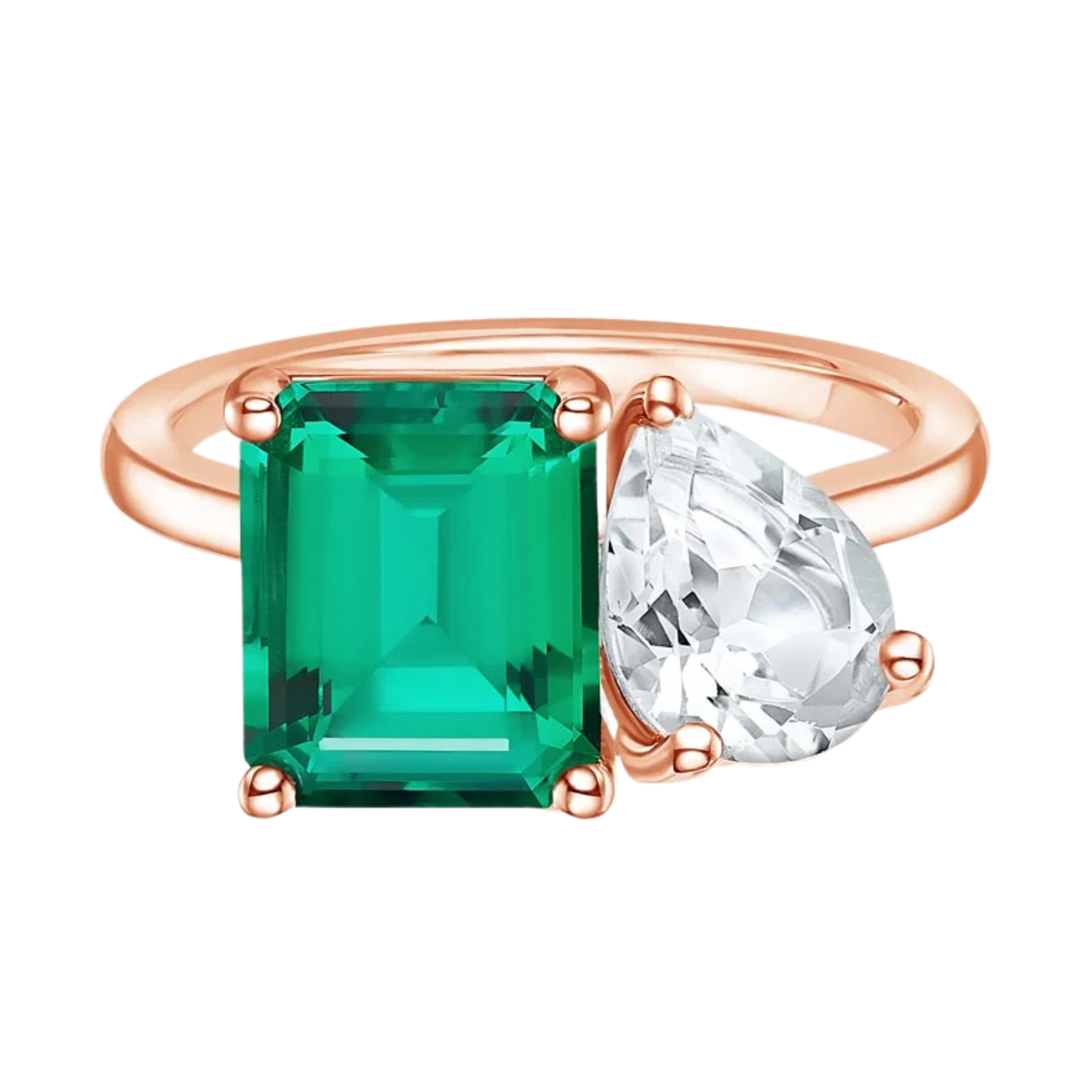 Emerald and White Topaz 14K Rose Gold Ring