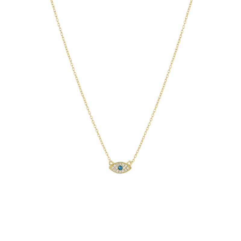Evil Eye Necklace 14K Yellow Gold Lab Grown Diamonds and London Blue Topaz