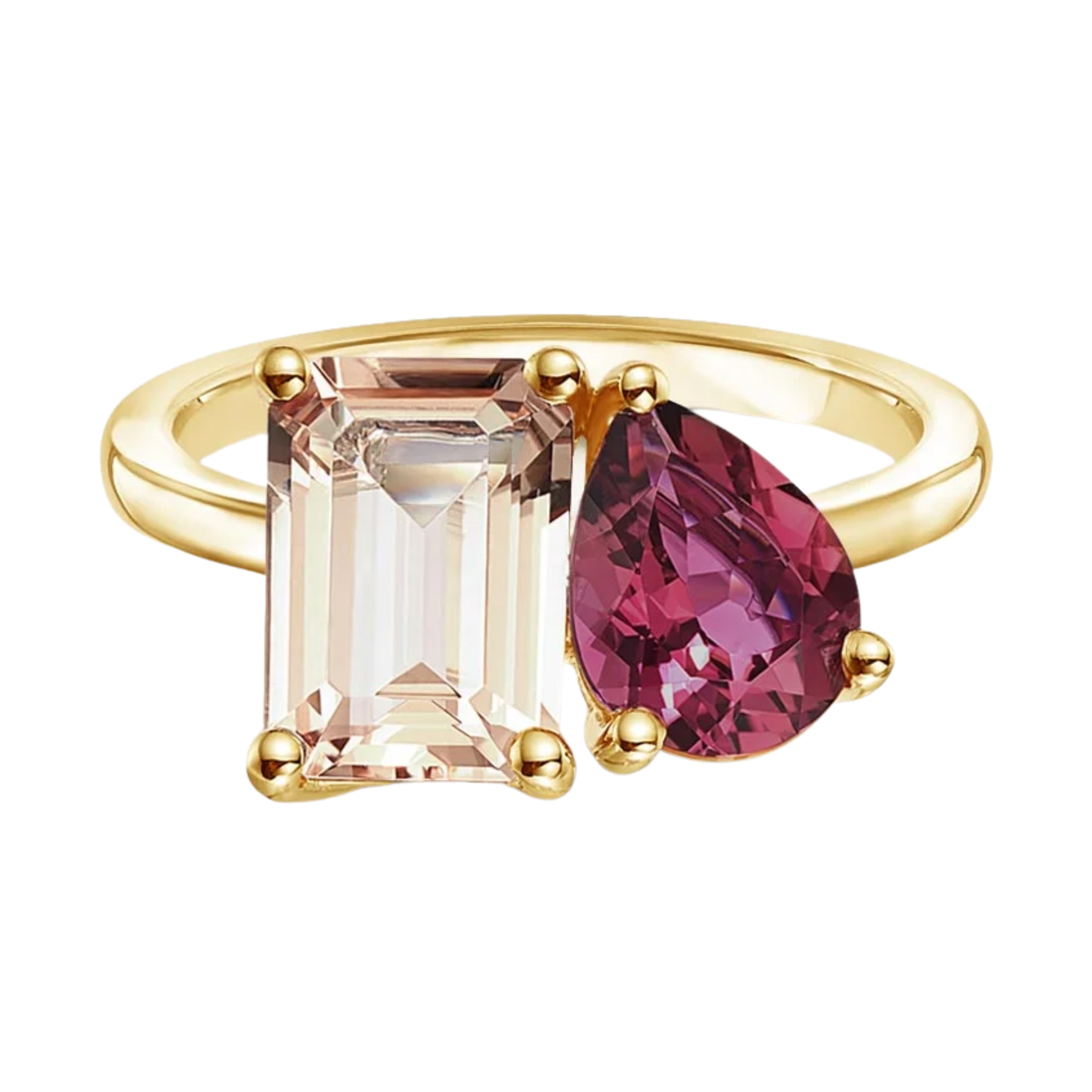 Morganite and Pink Tourmaline 14K Yellow Gold Ring