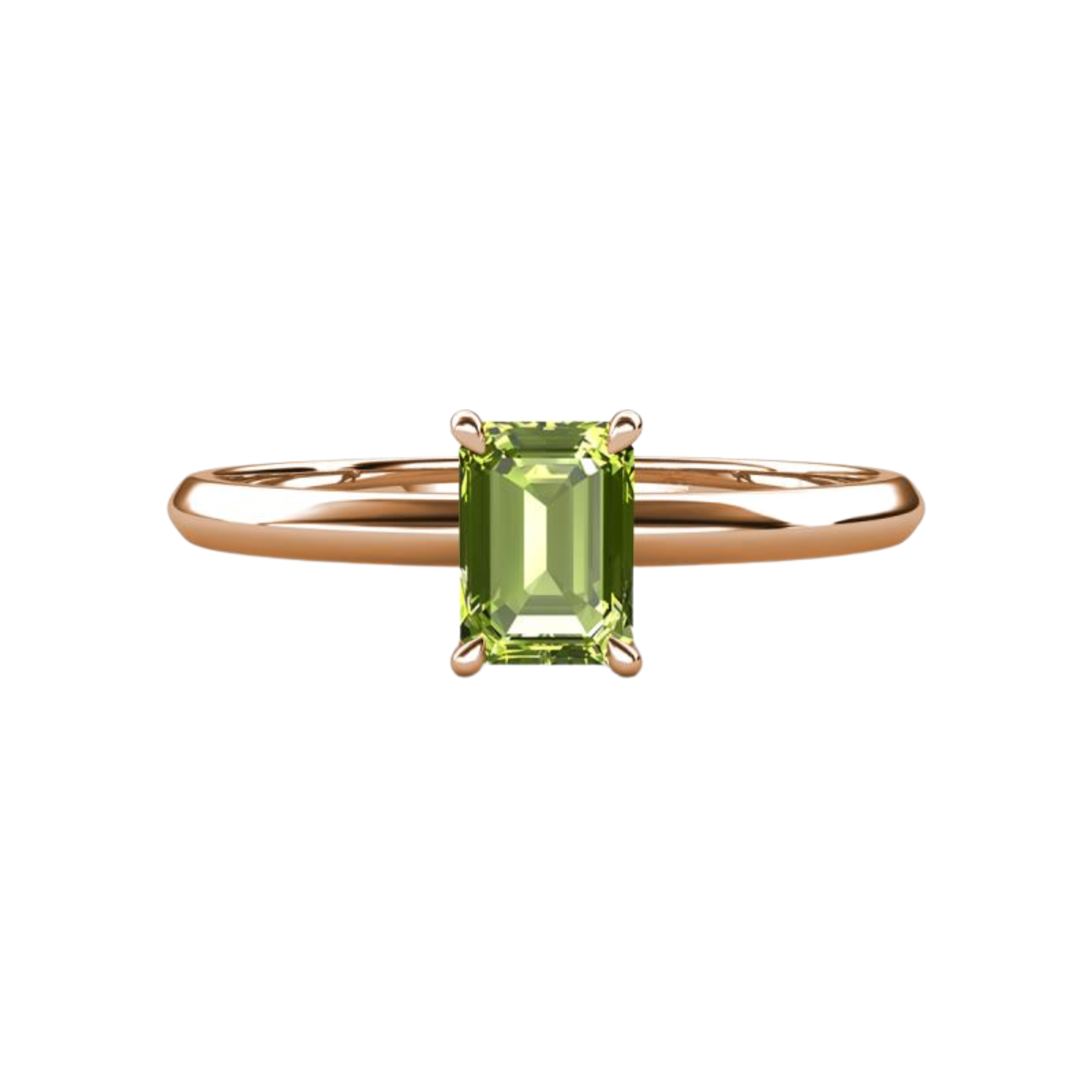 1ct Peridot Emerald Cut Engagement Ring 14K Rose Gold