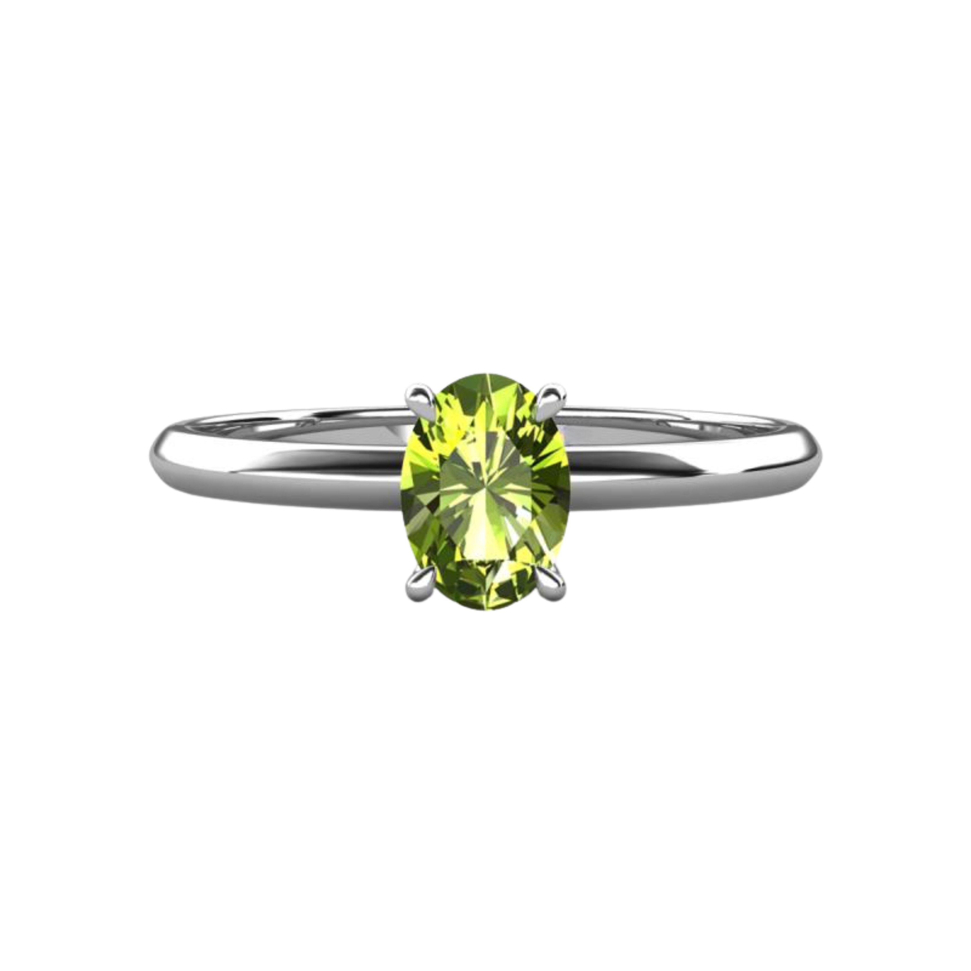 2ct Peridot Oval Cut Engagement Ring 14K White Gold
