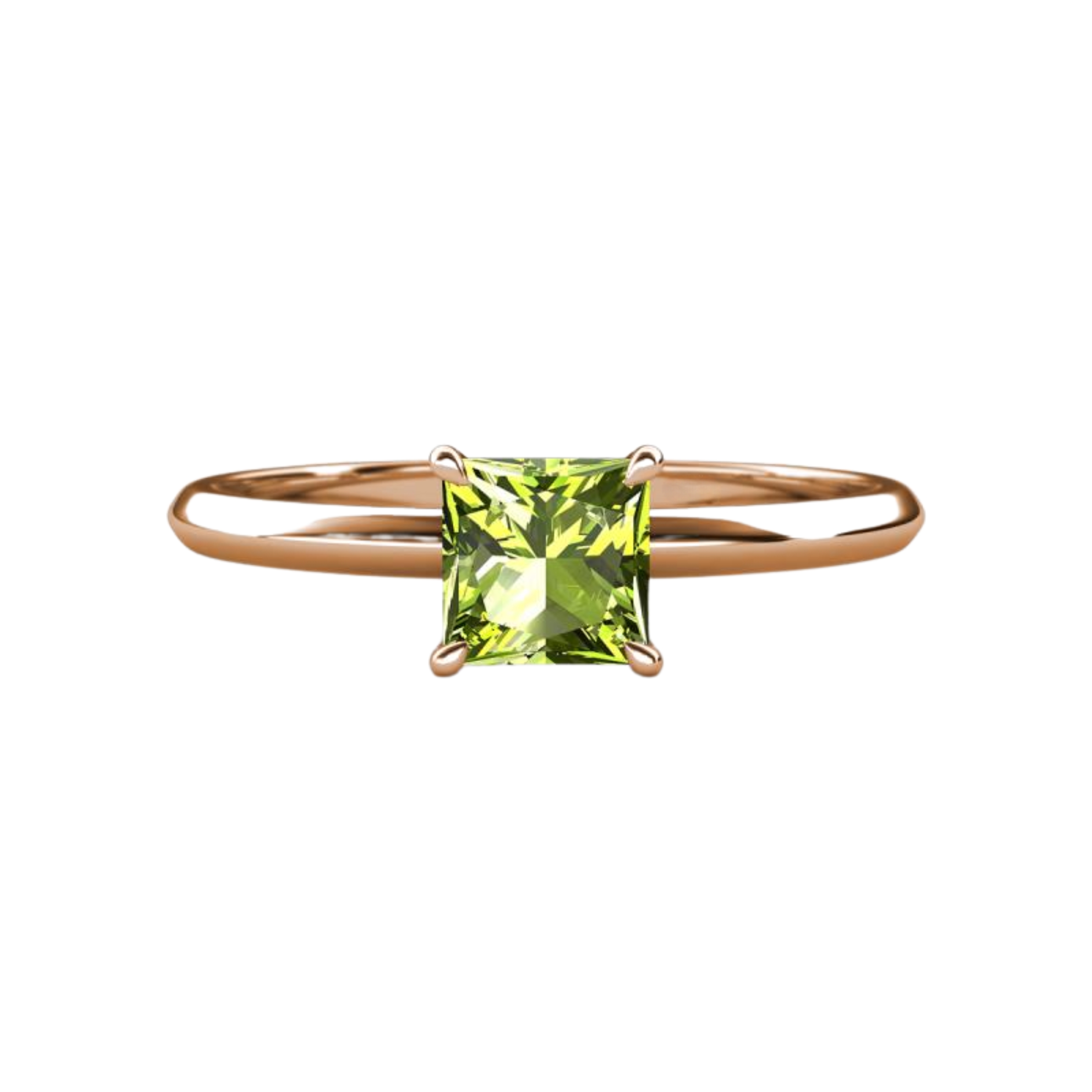 1ct Peridot Princess Cut Engagement Ring 14K Rose Gold