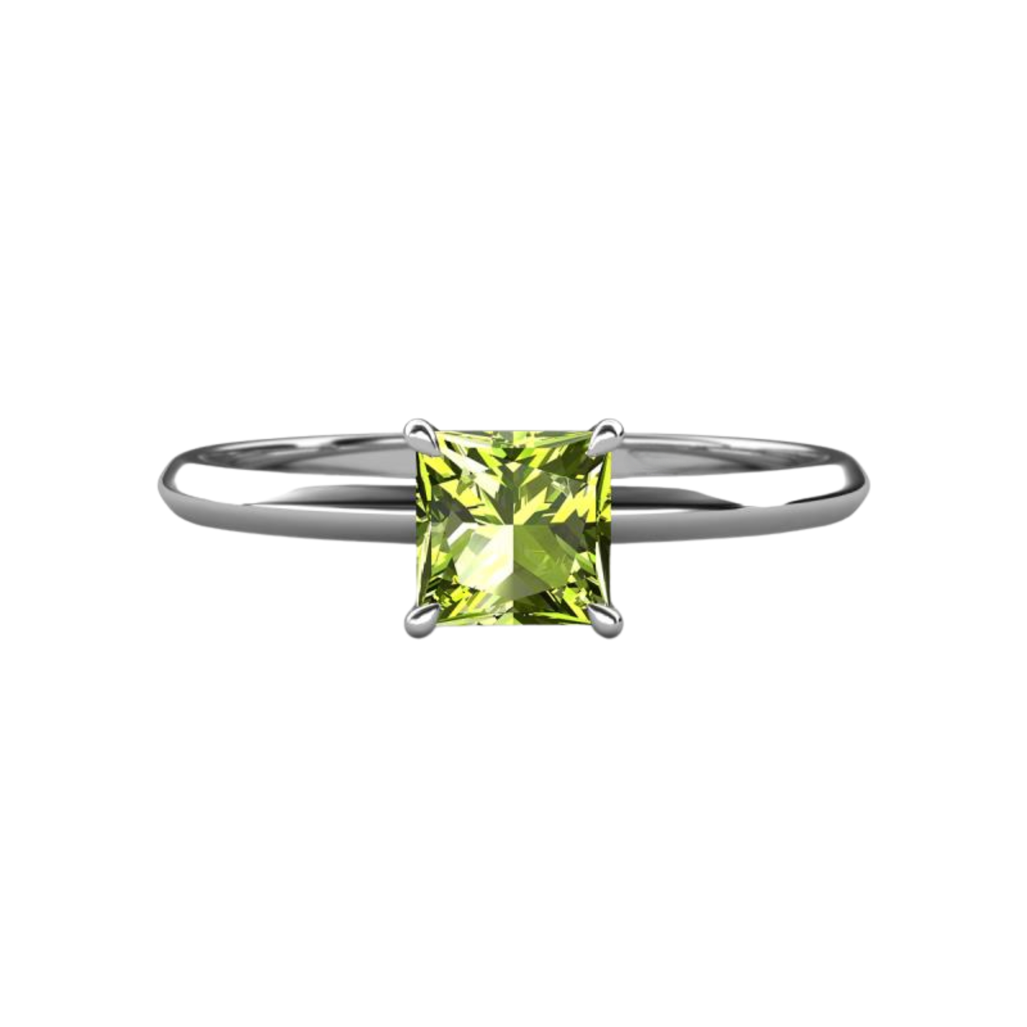 2ct Peridot Princess Cut Engagement Ring 14K White Gold