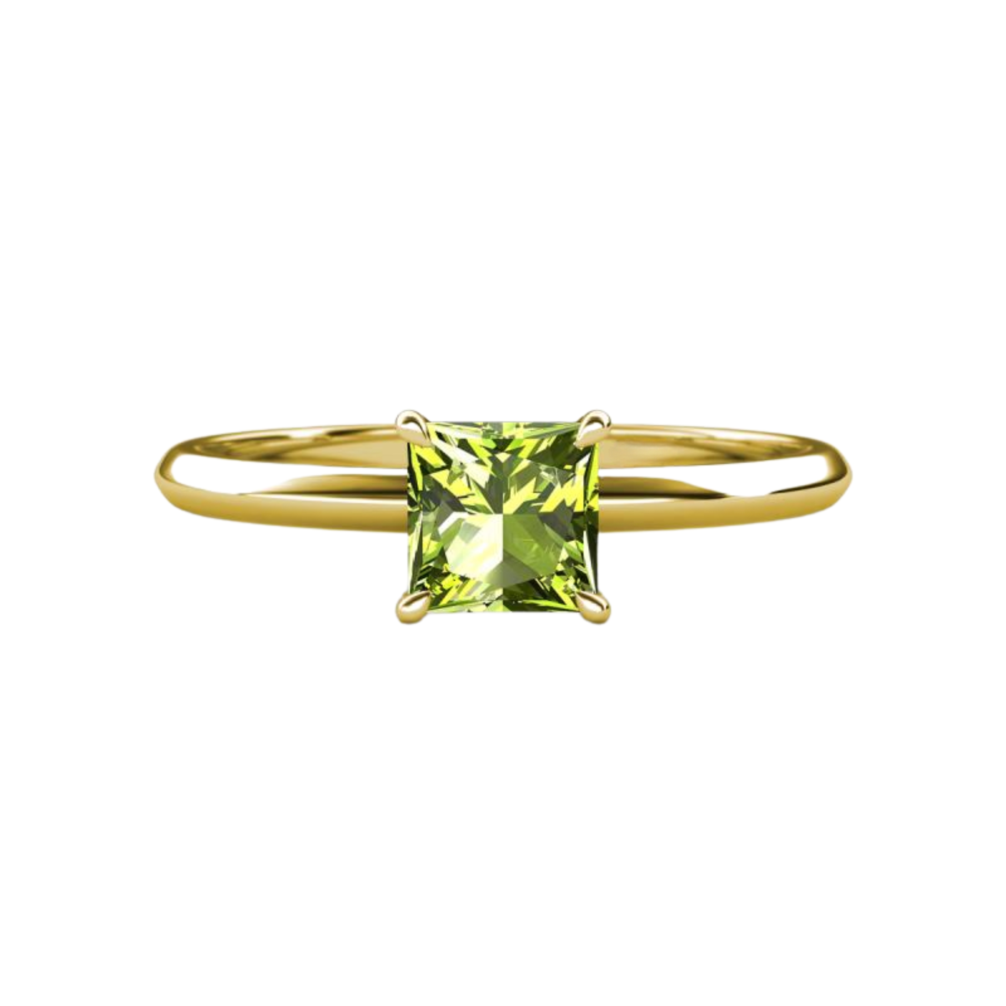 2ct Peridot Princess Cut Engagement Ring 14K Yellow Gold