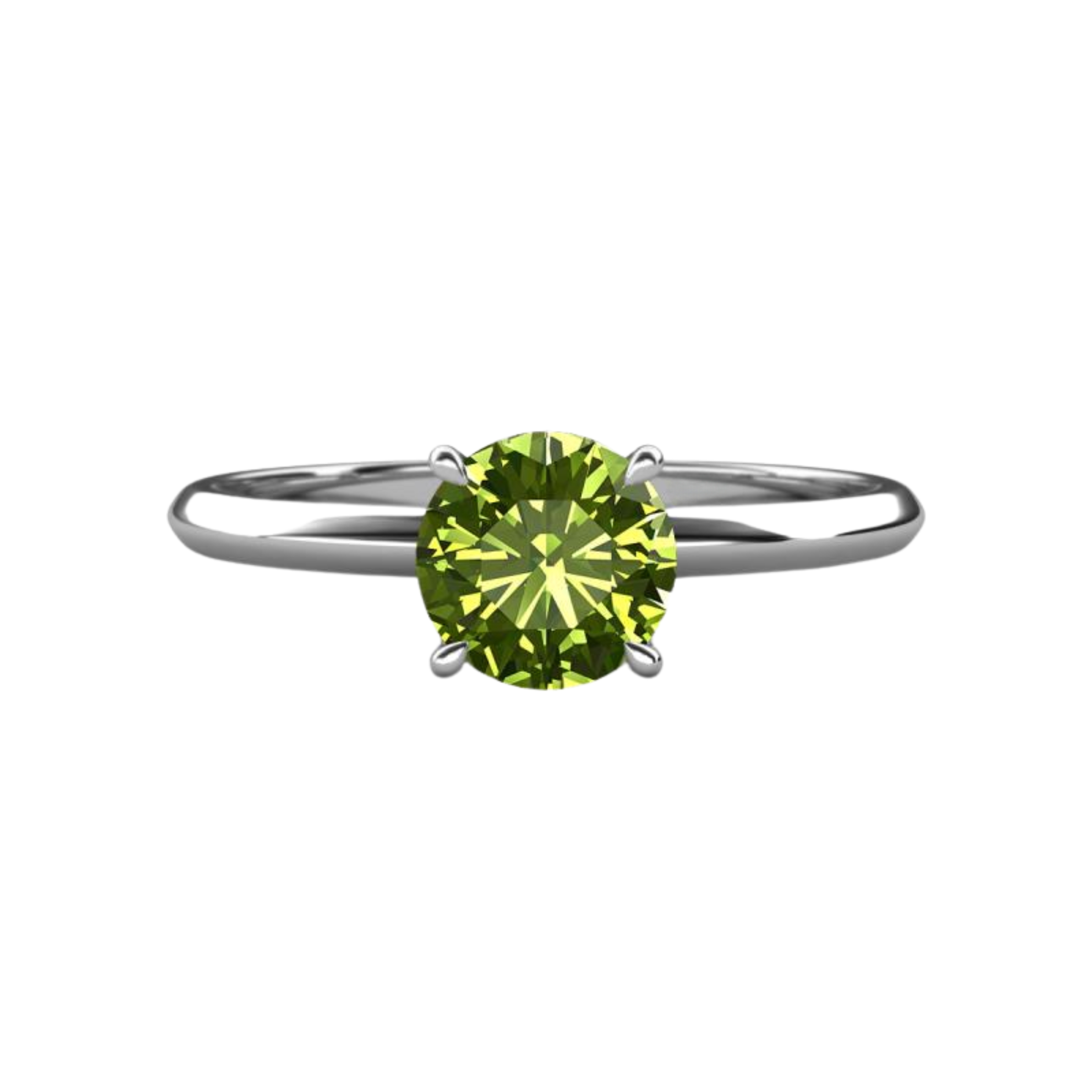 1ct Peridot Round Cut Engagement Ring 14K White Gold