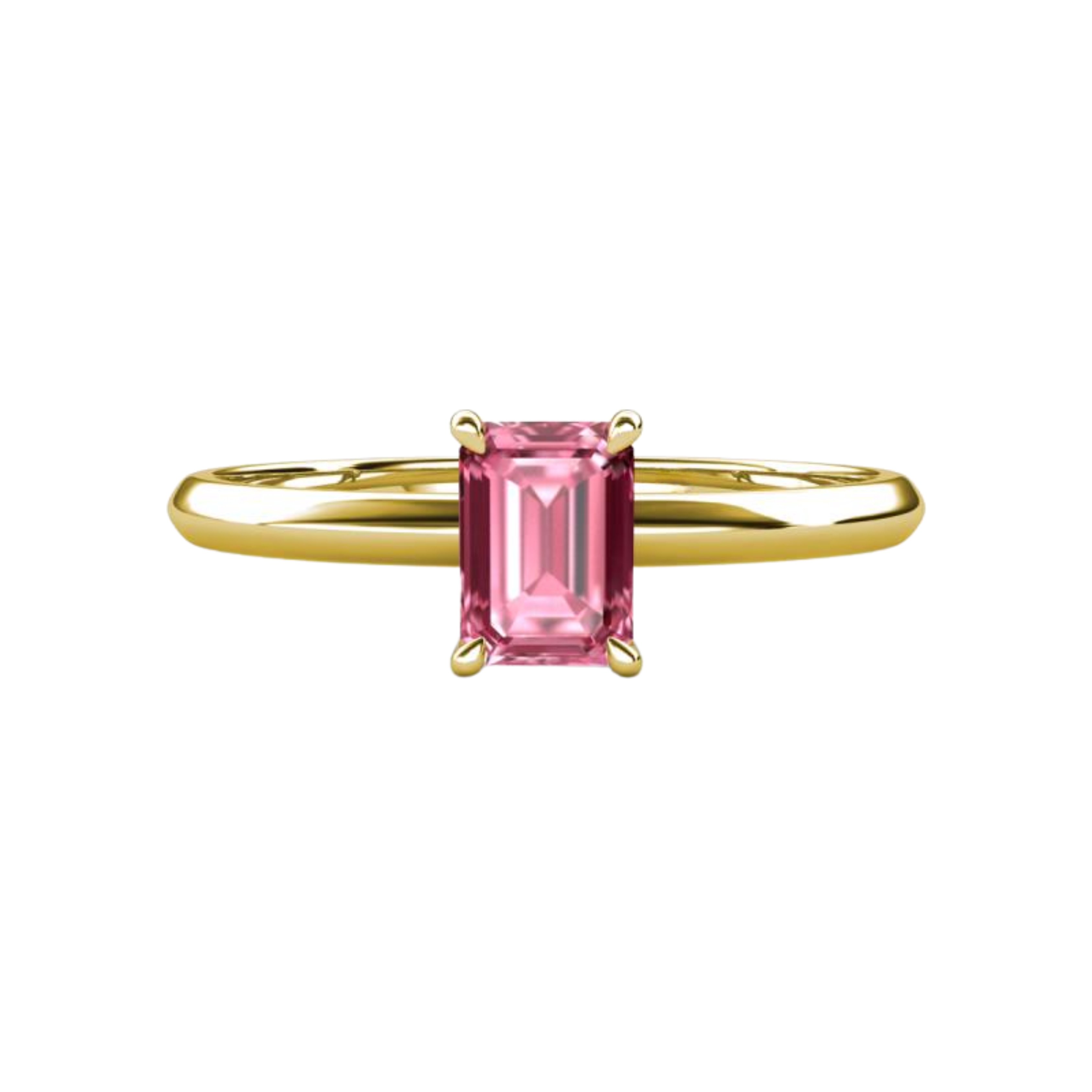 1ct Pink Tourmaline Emerald Cut Engagement Ring 14K Yellow Gold