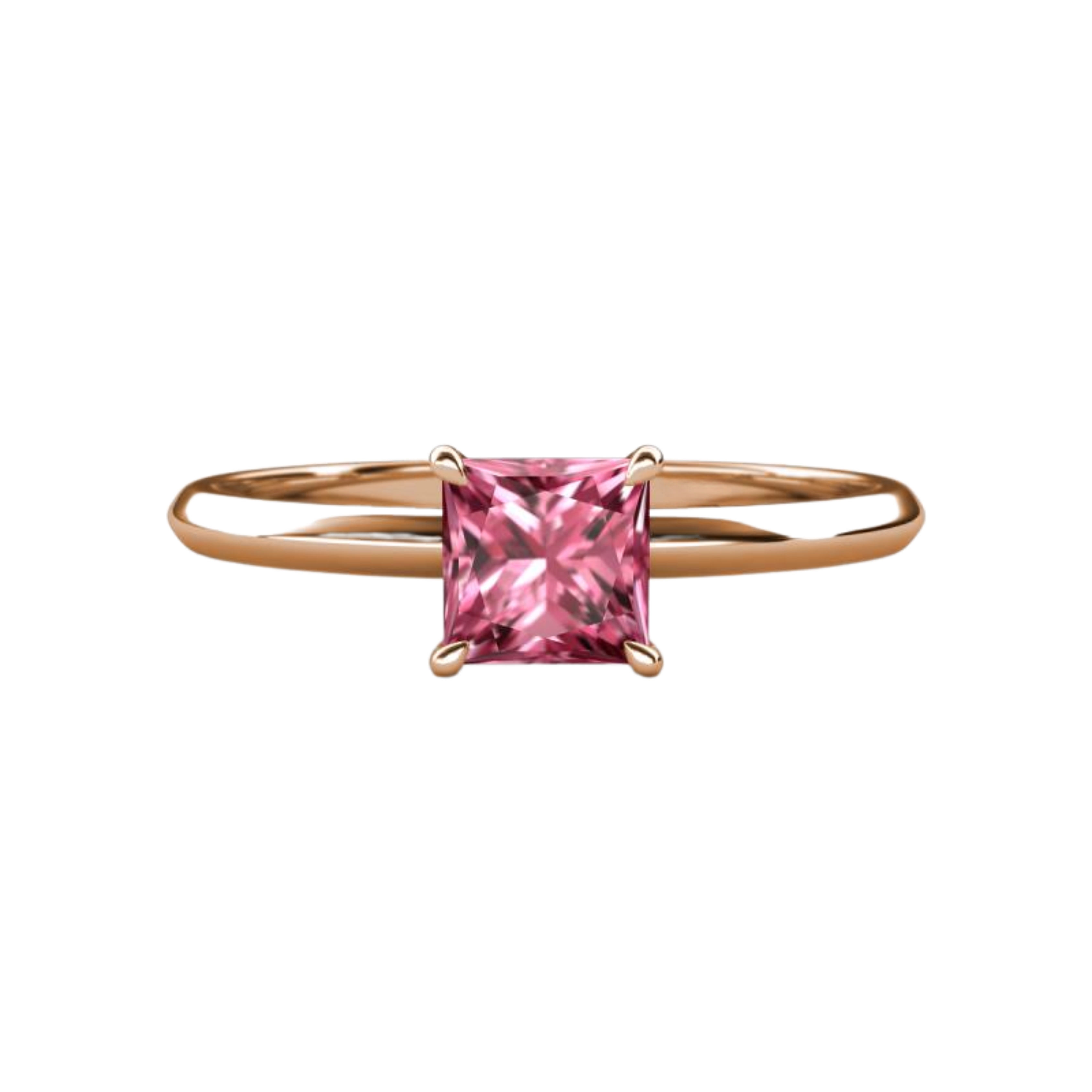 1ct Pink Tourmaline Princess Cut Engagement Ring 14K Rose Gold