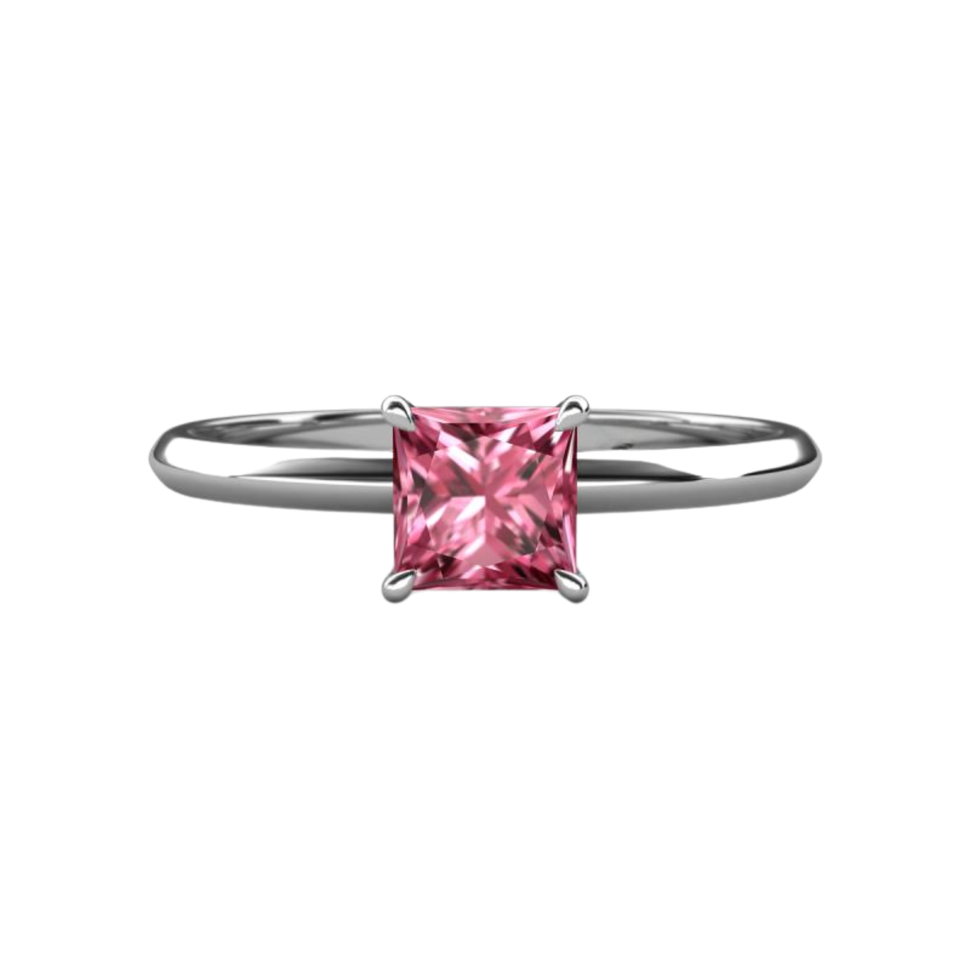 1ct Pink Tourmaline Princess Cut Engagement Ring 14K White Gold