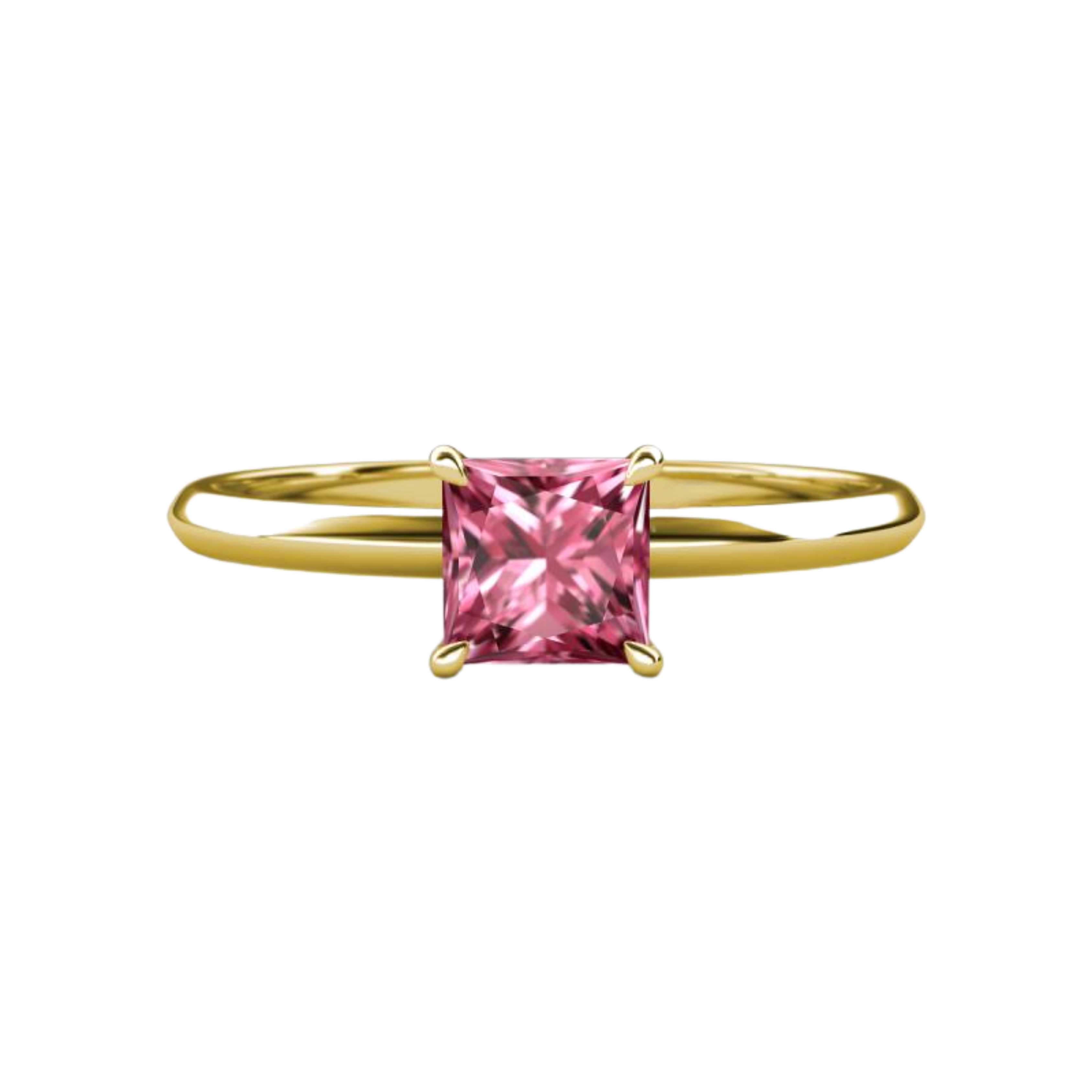 1ct Pink Tourmaline Princess Cut Engagement Ring 14K Yellow Gold