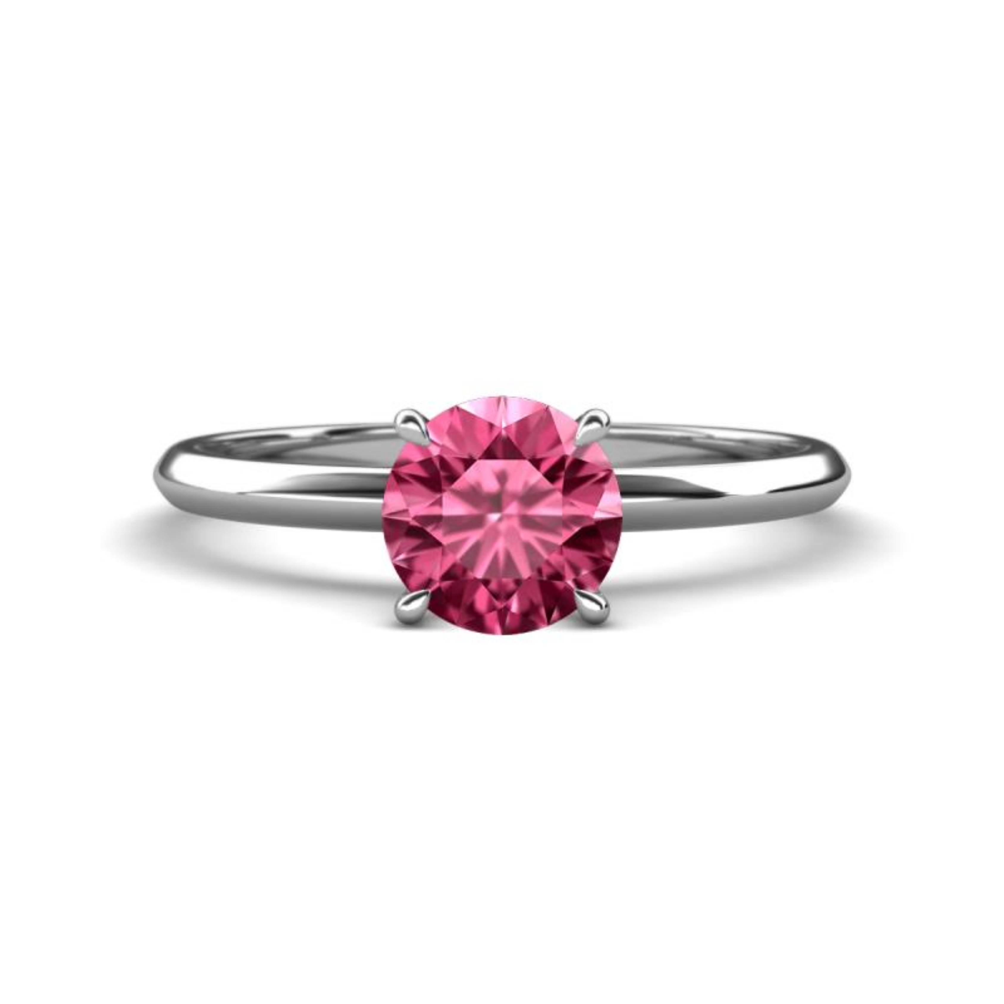 2ct Pink Tourmaline Round Cut Engagement Ring 14K White Gold