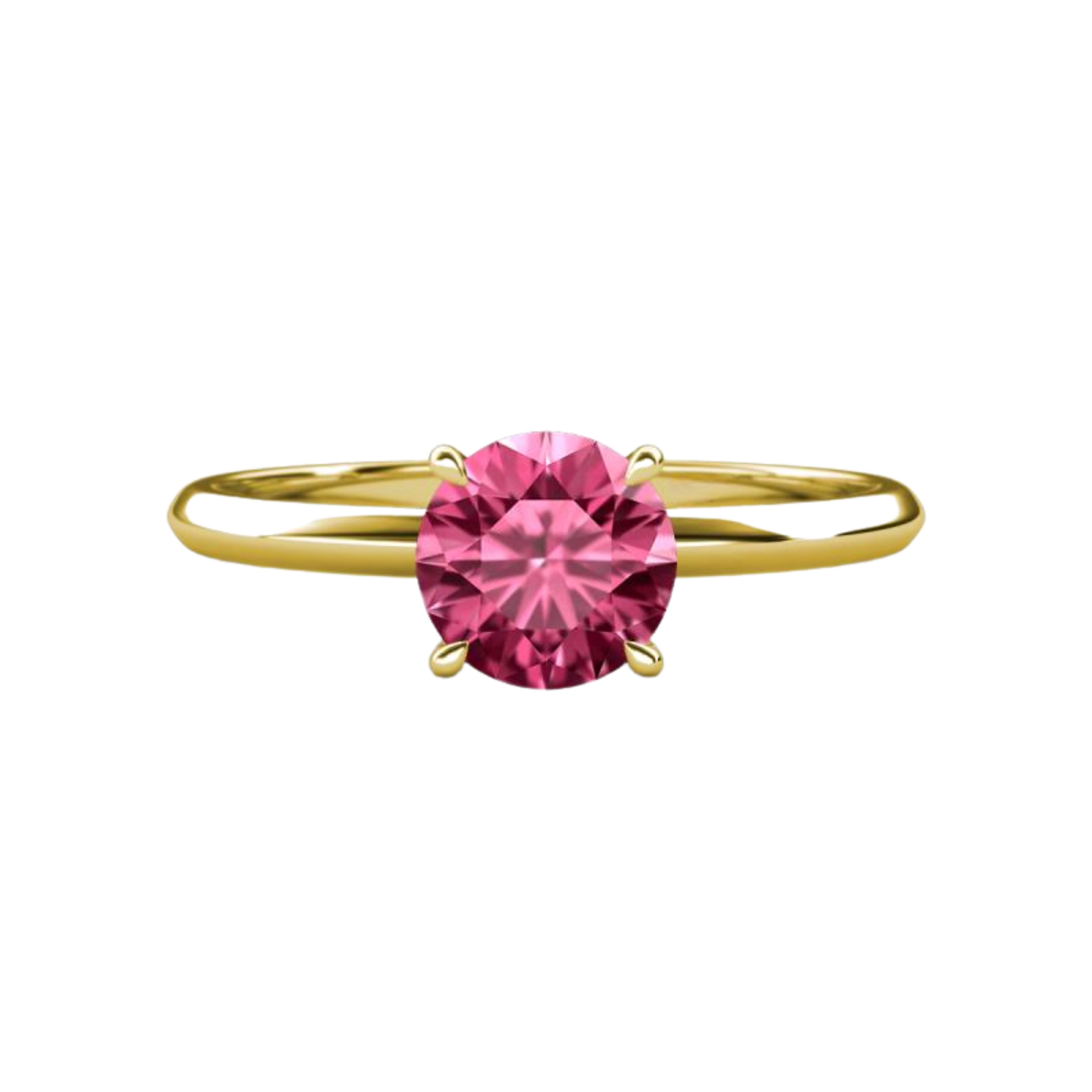 1ct Pink Tourmaline Round Cut Engagement Ring 14K Yellow Gold