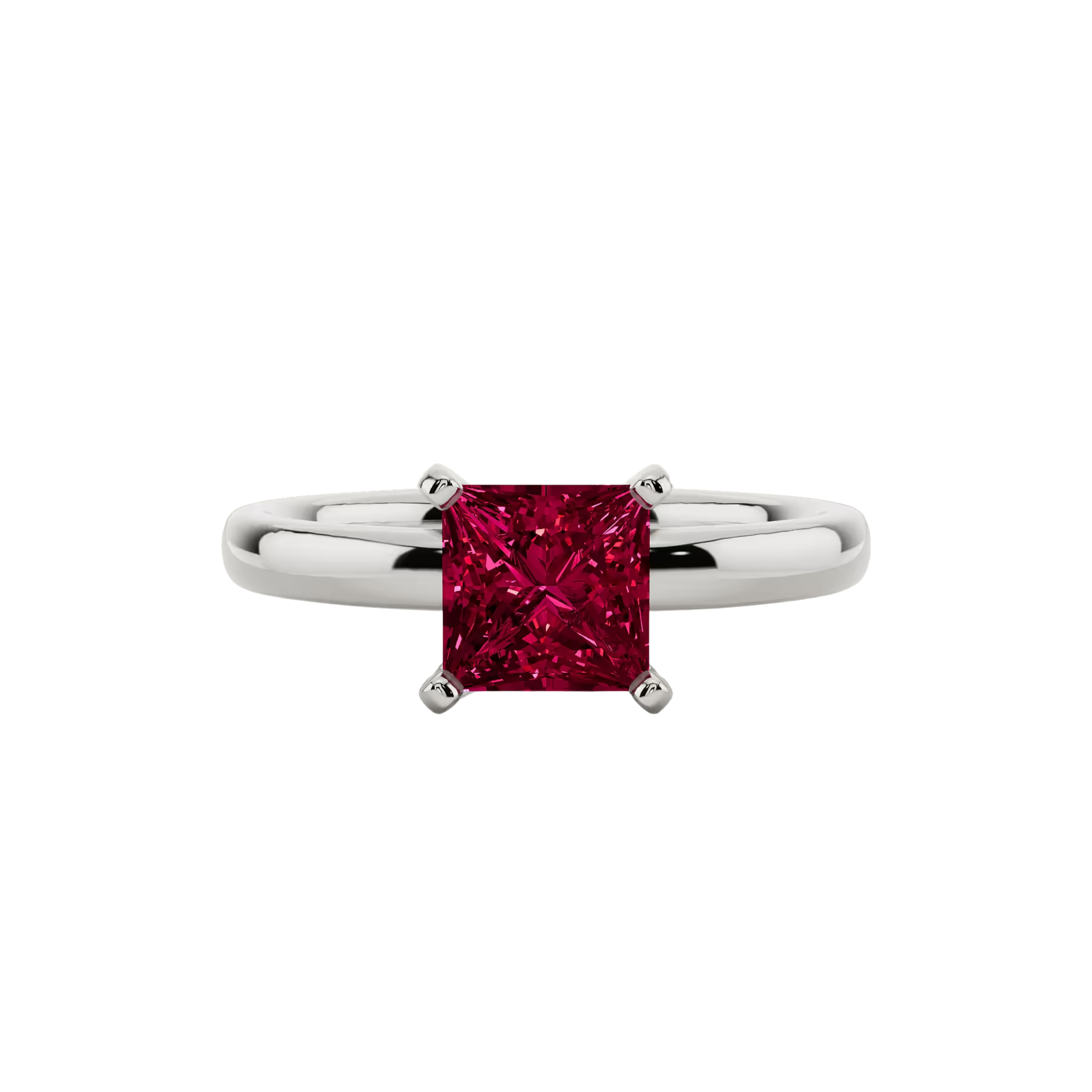 1ct Ruby Princess Cut Engagement Ring 14K White Gold