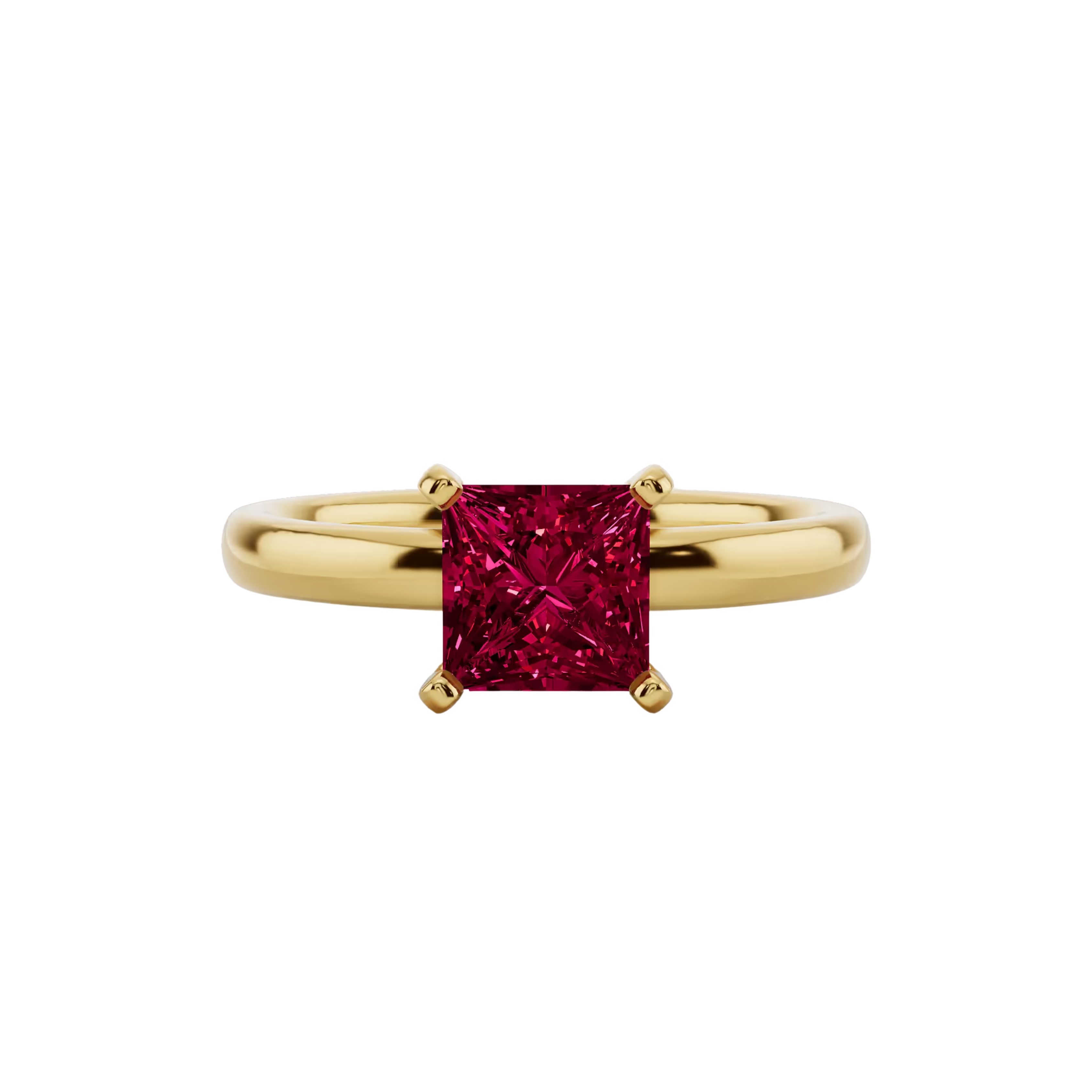 1ct Ruby Princess Cut Engagement Ring 14K Yellow Gold
