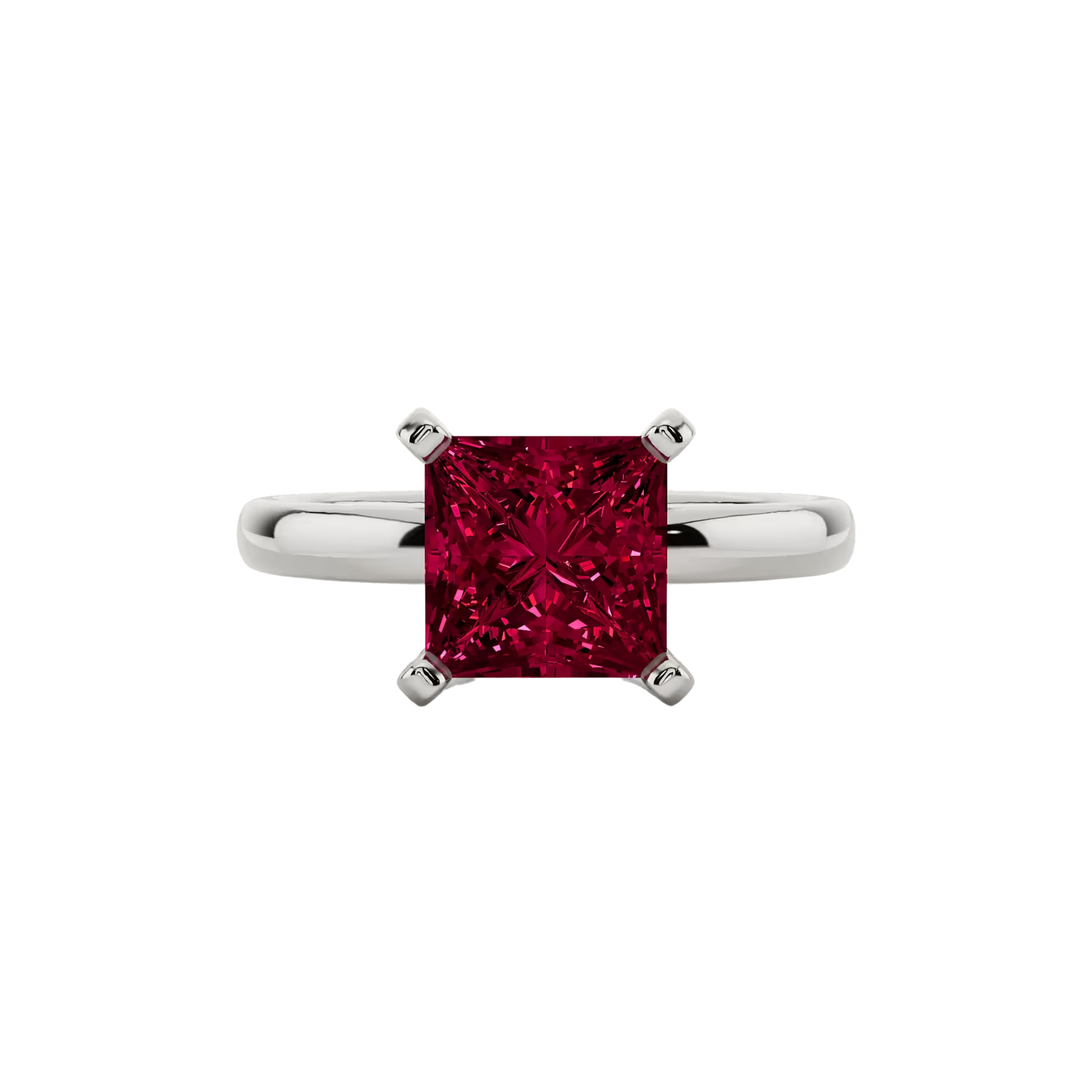 2ct Ruby Princess Cut Engagement Ring 14K White Gold