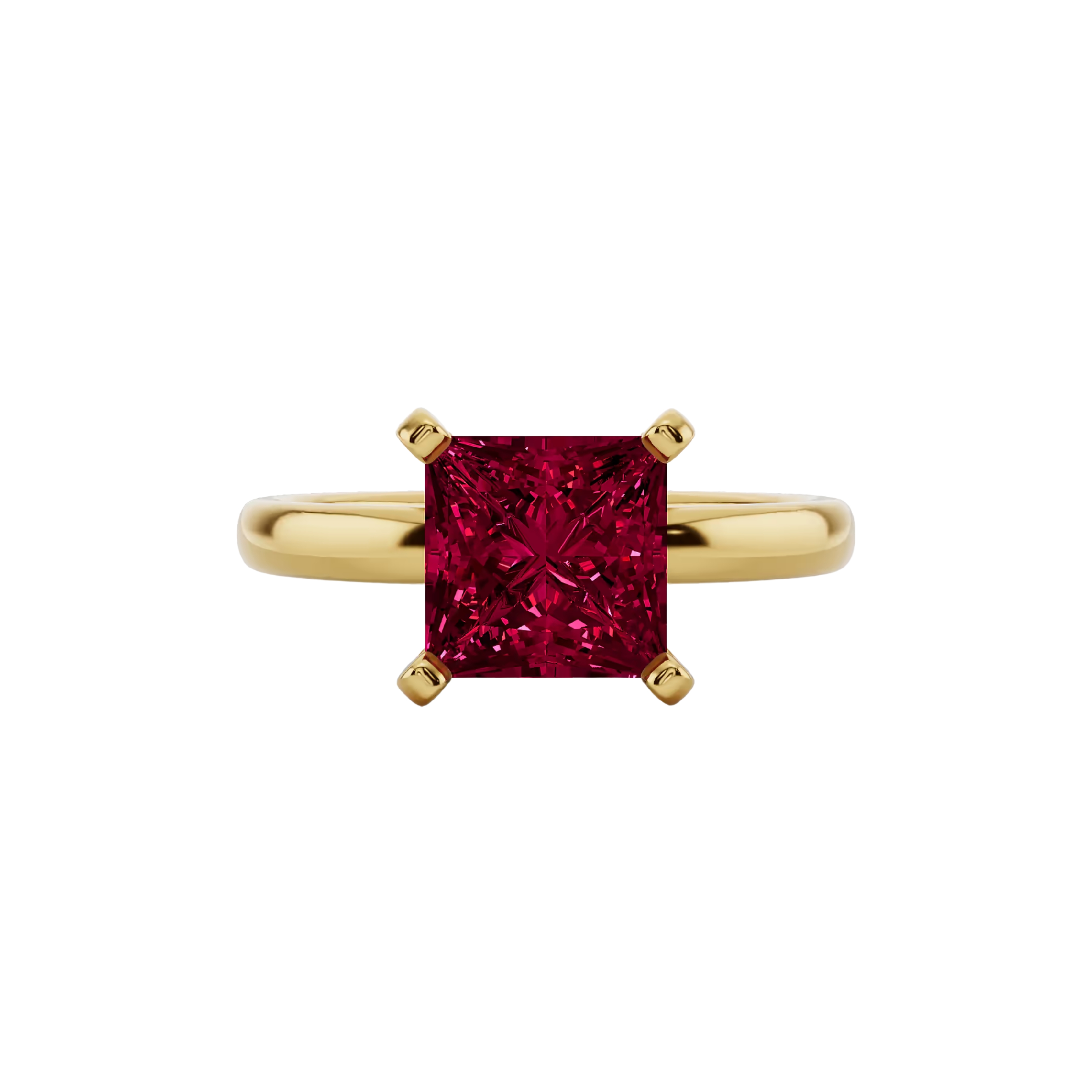 2ct Ruby Princess Cut Engagement Ring 14K Yellow Gold