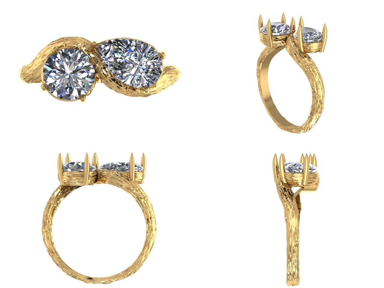 Two-Stone Pear and Round  Engagement Ring