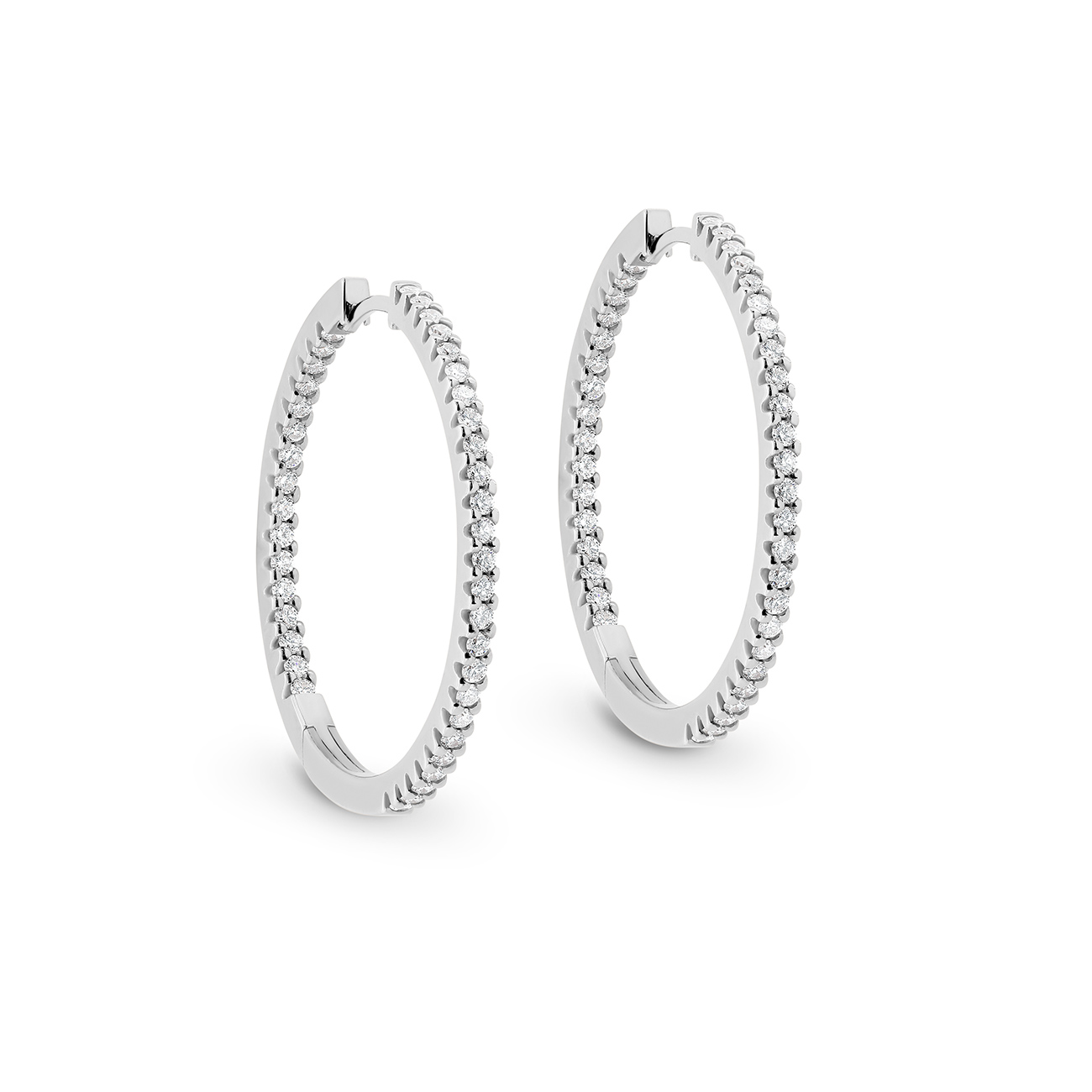 14K White 2 CTW Diamond Inside-Outside Hinged 36.9 mm Hoop Earrings