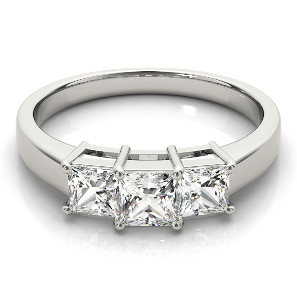 3.50 ctw. Three Stone Princess Cut Diamond Ring in 14K White Gold.