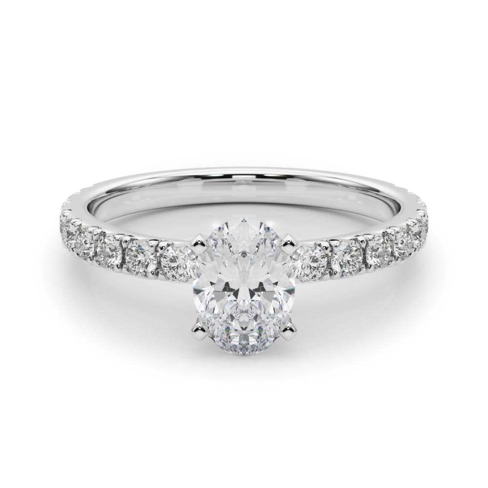 3.00 ctw. Oval Cut Diamond with a 14K YG or WG French Pave Setting with a Matching Diamond Band