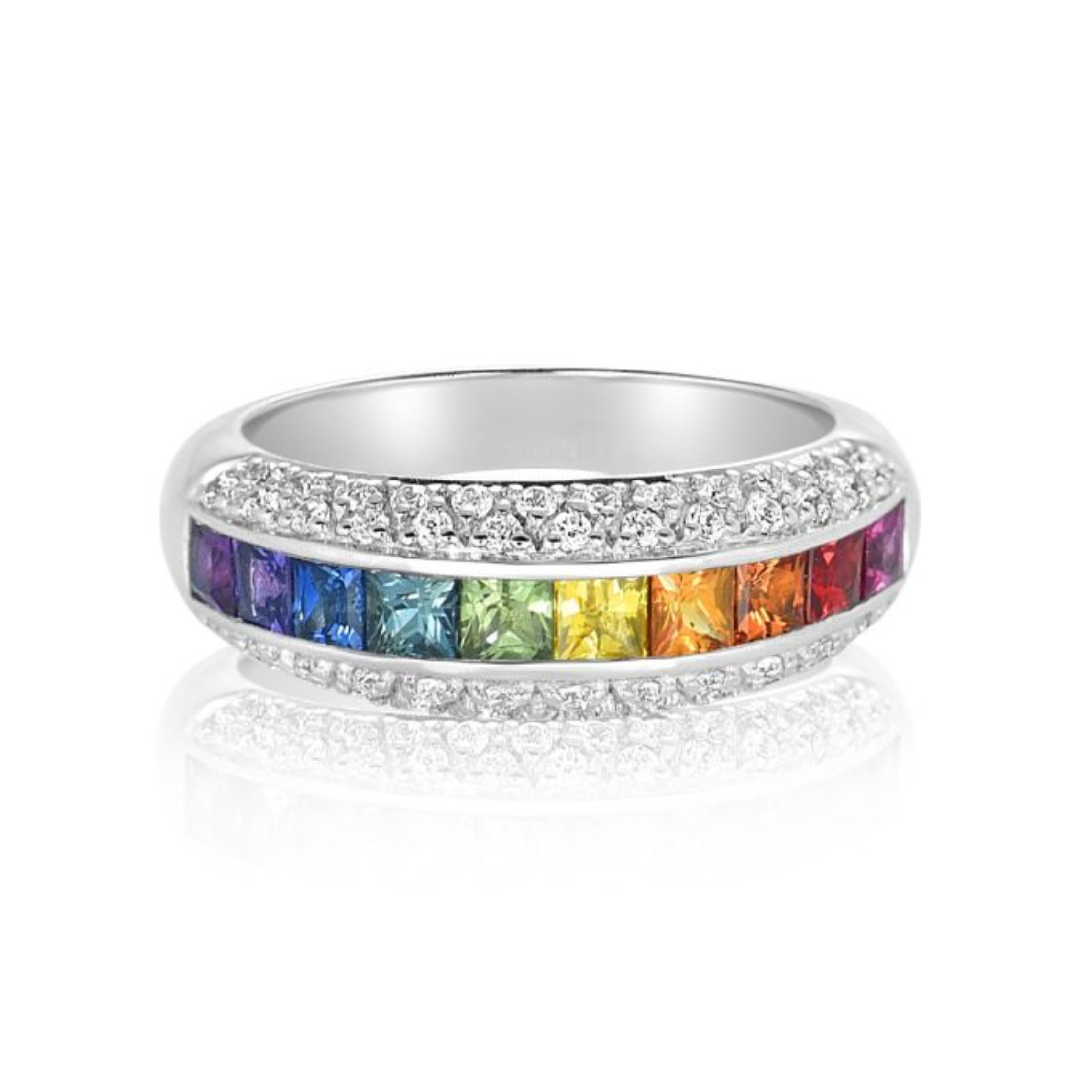 Rainbow Sapphire Channel Set Diamond Wedding Band RSC6200