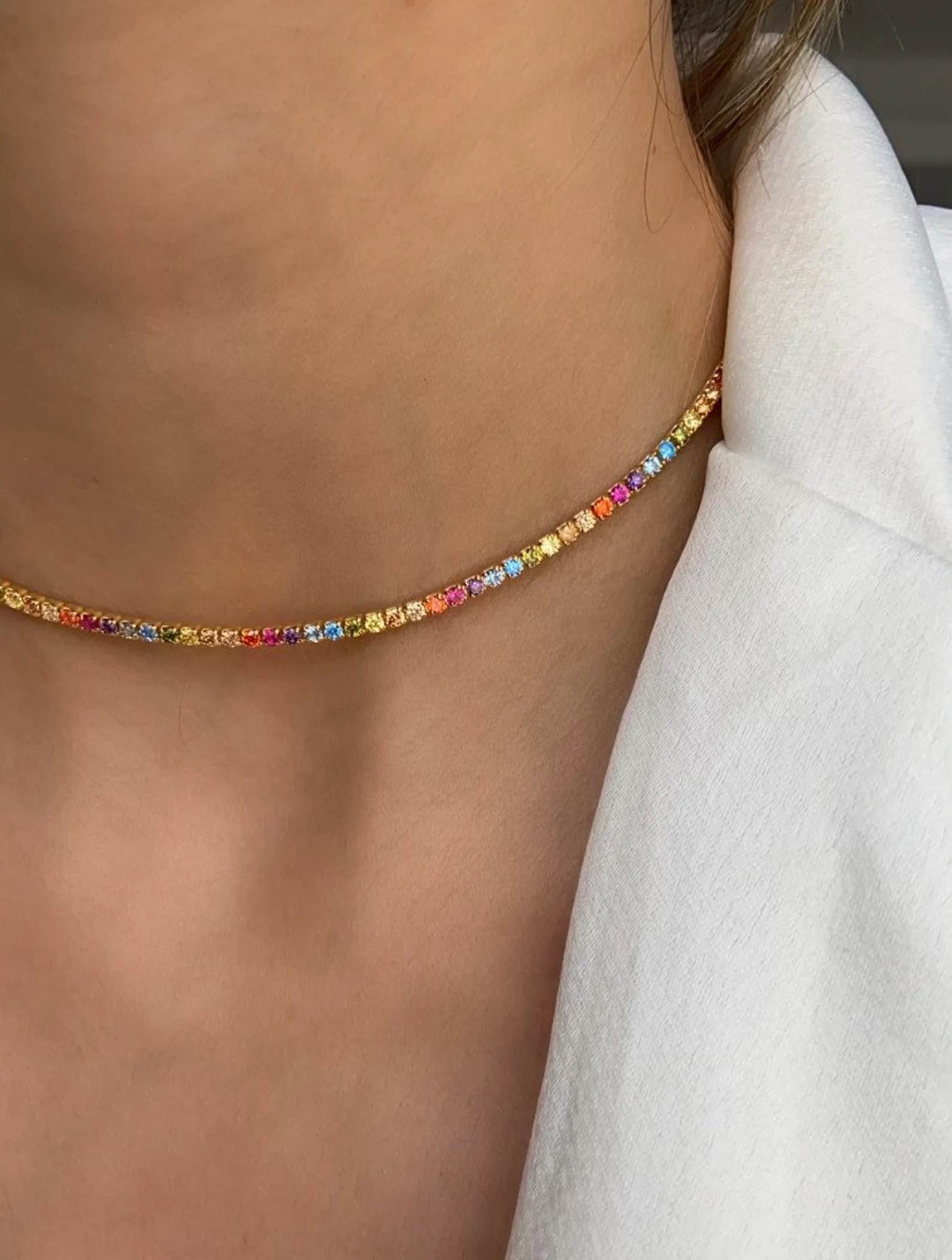 Rainbow Tennis Choker Necklace