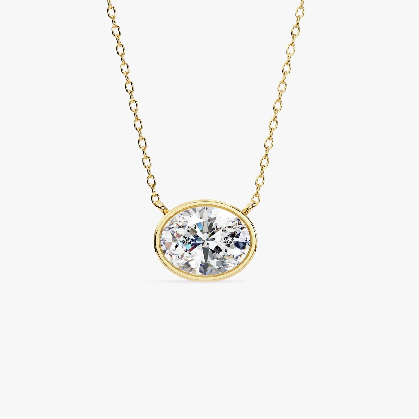 1.00 Ct Diamond Necklace, 14Kt Gold Lab Grown Oval Cut Diamond Pendant