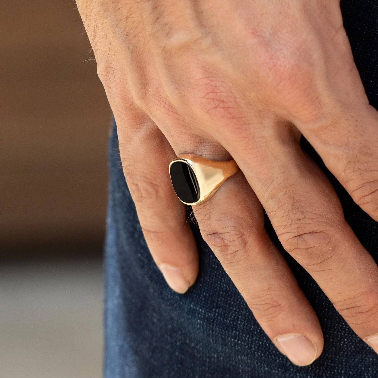 Solid Gold Oval-Square Signet Ring with Onyx / 14k Solid Gold Ring