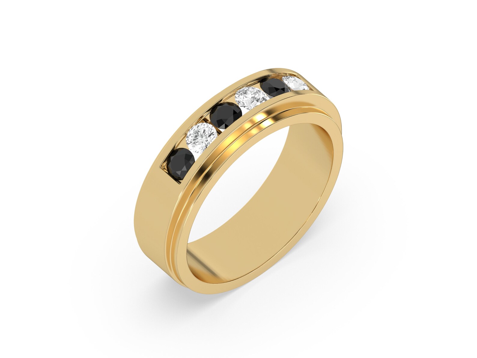 Six Stone Alternating  Black and white Diamonds set in 14K Gold